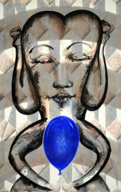 Eric Massholder, « Blue Balloon », 2014, Mixed media on paper, 84 x 54 cm